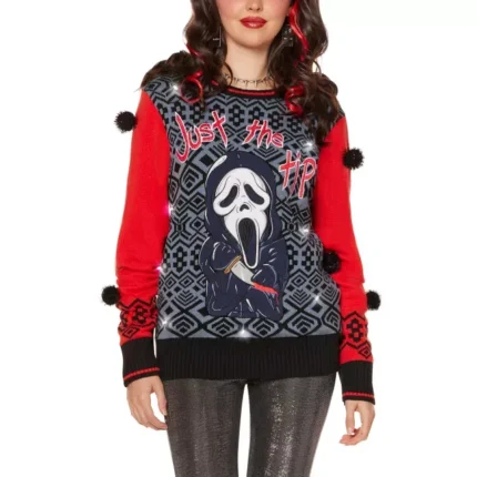 Christmas Light-Up Ghost Face Just the Tip Sweater